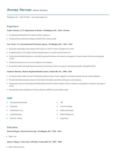 Senior Attorney Resume
