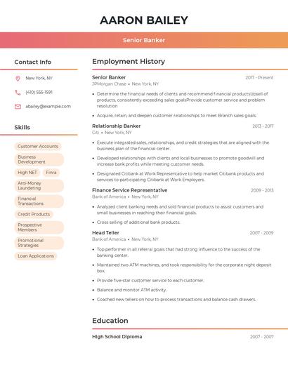 Senior Banker Resume