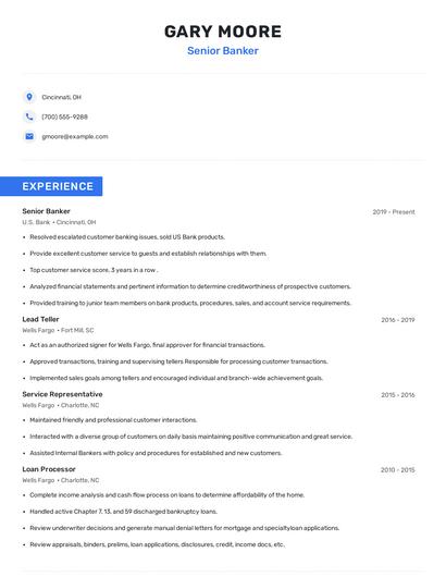 Senior Banker Resume