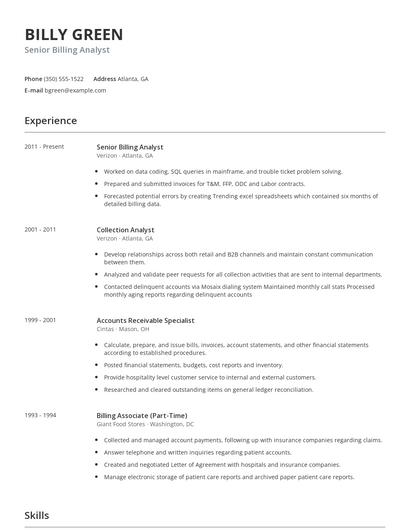 Senior Billing Analyst Resume
