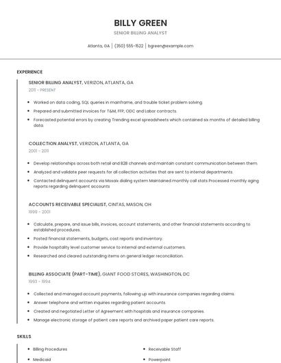 Senior Billing Analyst Resume