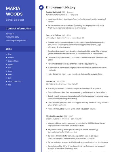 Senior Biologist Resume