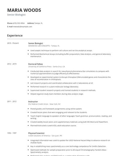 Senior Biologist Resume