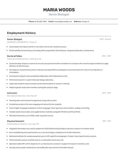 Senior Biologist Resume