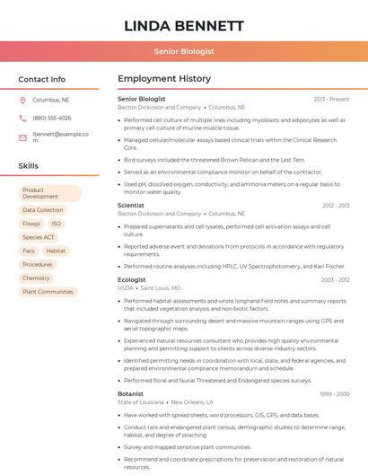 Senior Biologist Resume