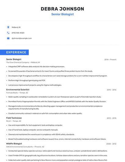 Senior Biologist Resume