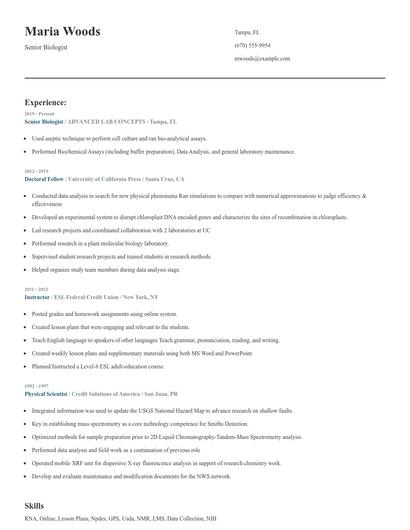 Senior Biologist Resume