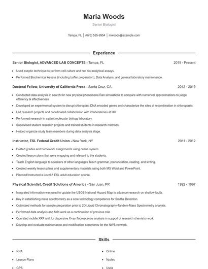 Senior Biologist Resume