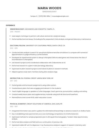 Senior Biologist Resume