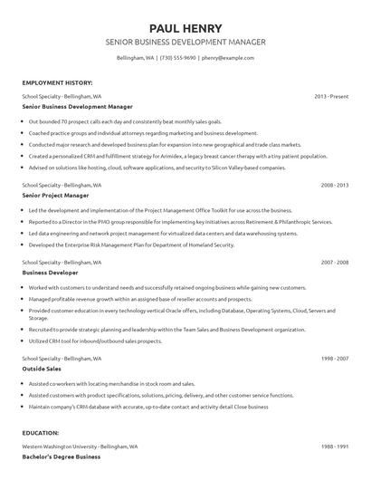 Senior Business Development Manager Resume