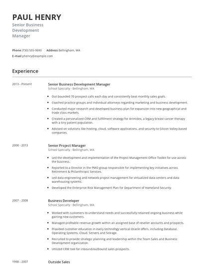Senior Business Development Manager Resume