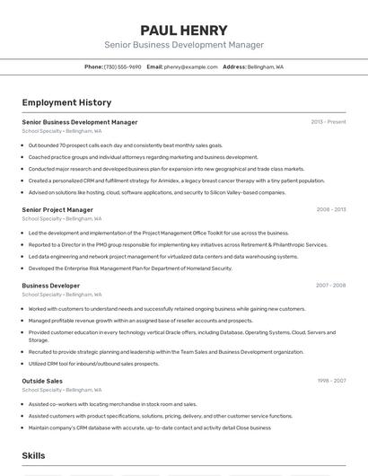 Senior Business Development Manager Resume
