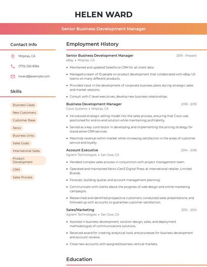 Senior Business Development Manager Resume