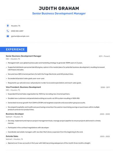 Senior Business Development Manager Resume