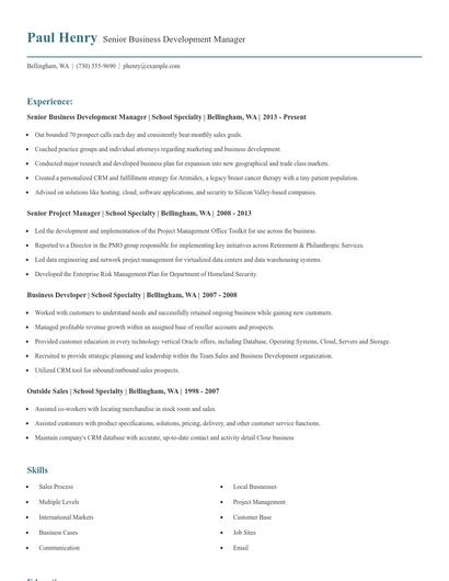 Senior Business Development Manager Resume