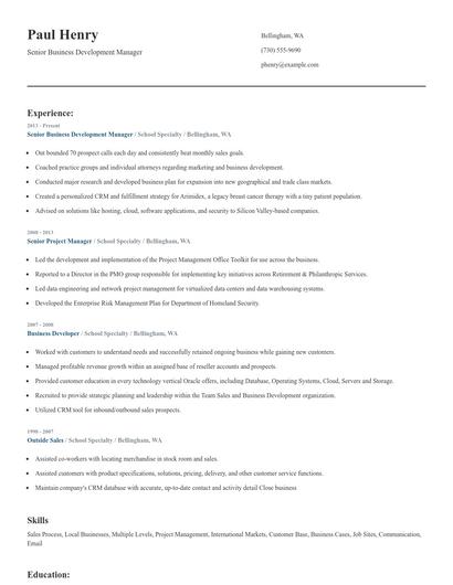 Senior Business Development Manager Resume