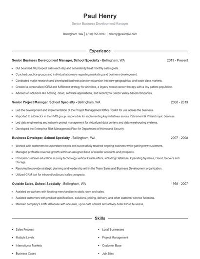 Senior Business Development Manager Resume
