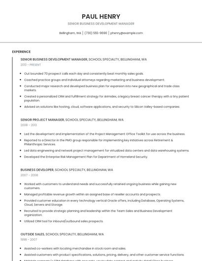 Senior Business Development Manager Resume