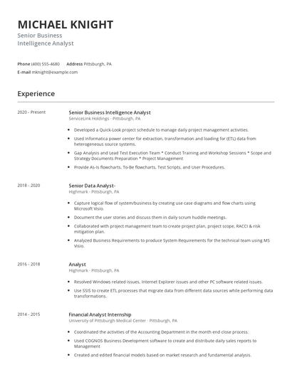 Senior Business Intelligence Analyst Resume