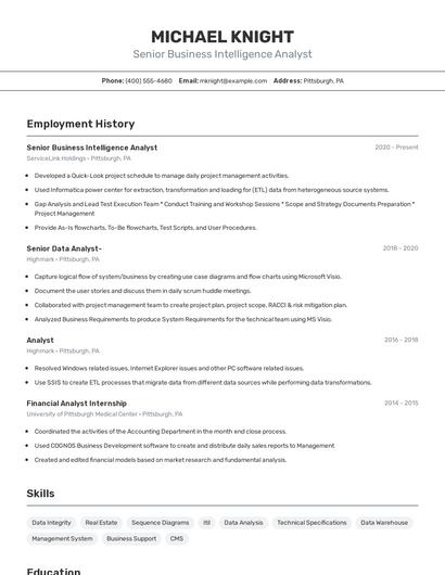 Senior Business Intelligence Analyst Resume