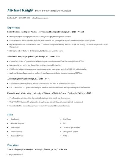 Senior Business Intelligence Analyst Resume