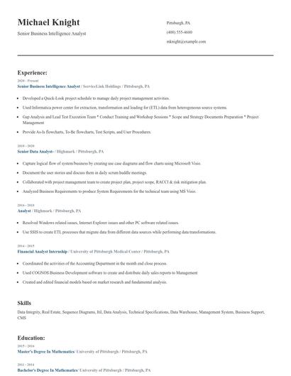 Senior Business Intelligence Analyst Resume