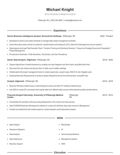 Senior Business Intelligence Analyst Resume