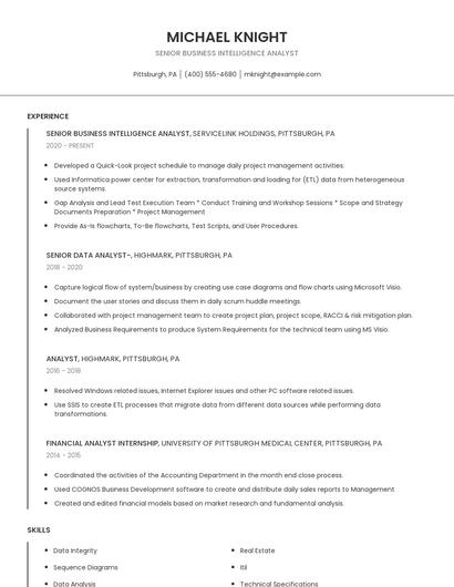 Senior Business Intelligence Analyst Resume