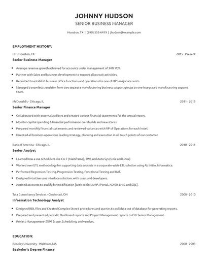 Senior Business Manager Resume