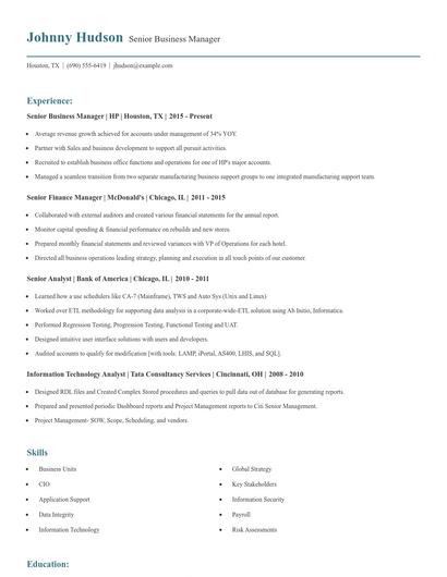 Senior Business Manager Resume