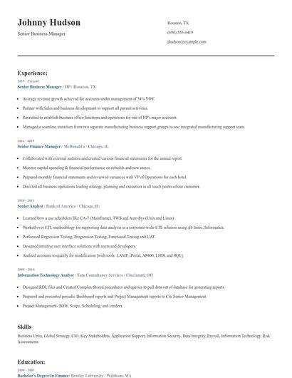 Senior Business Manager Resume