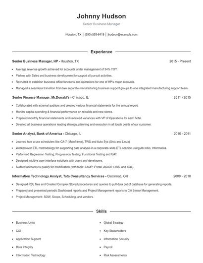 Senior Business Manager Resume