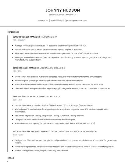 Senior Business Manager Resume