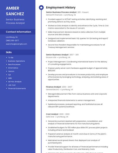 Senior Business Process Analyst Resume