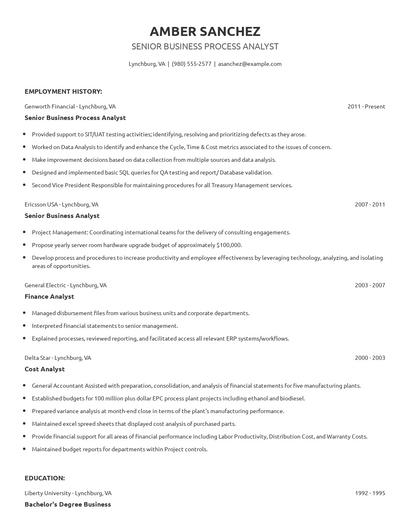 Senior Business Process Analyst Resume