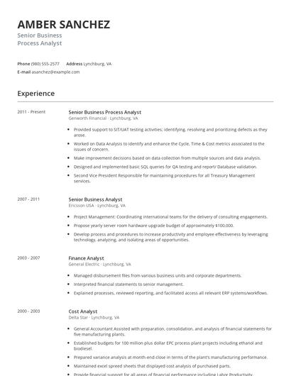 Senior Business Process Analyst Resume