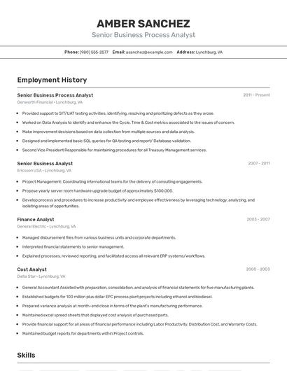 Senior Business Process Analyst Resume