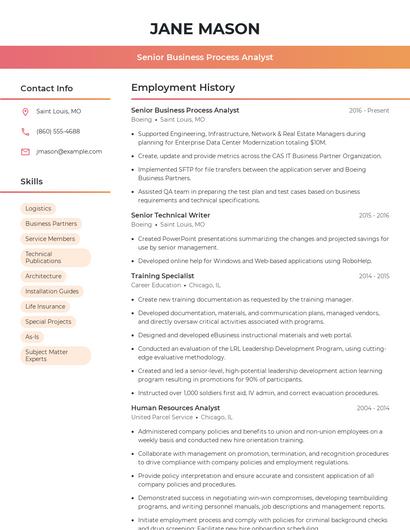 Senior Business Process Analyst Resume