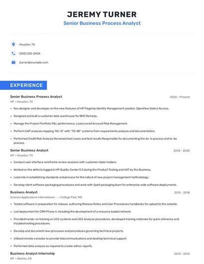 Senior Business Process Analyst Resume