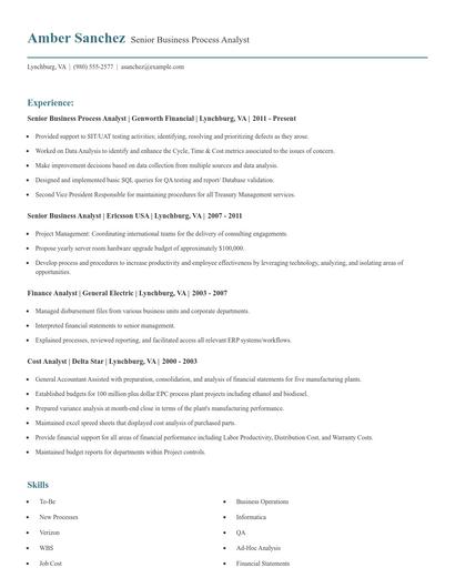 Senior Business Process Analyst Resume