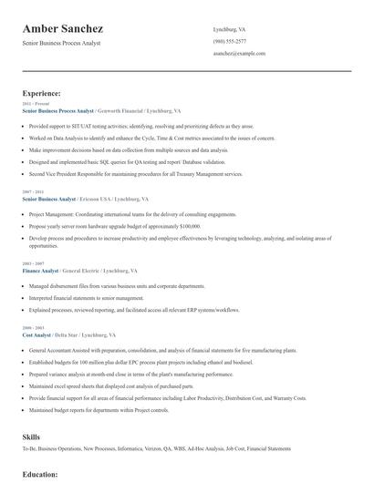 Senior Business Process Analyst Resume
