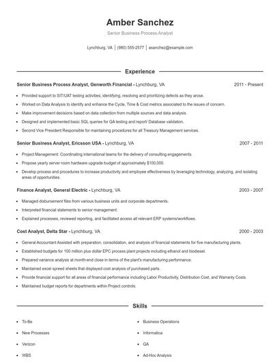 Senior Business Process Analyst Resume
