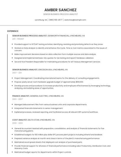 Senior Business Process Analyst Resume