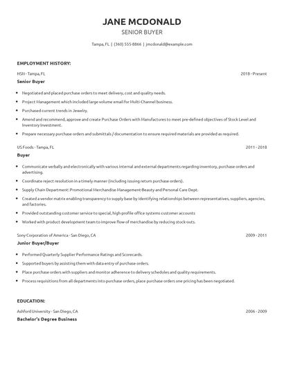 Senior Buyer Resume