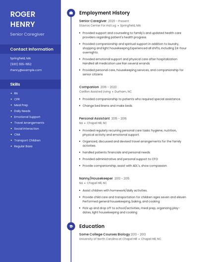 Senior Caregiver Resume