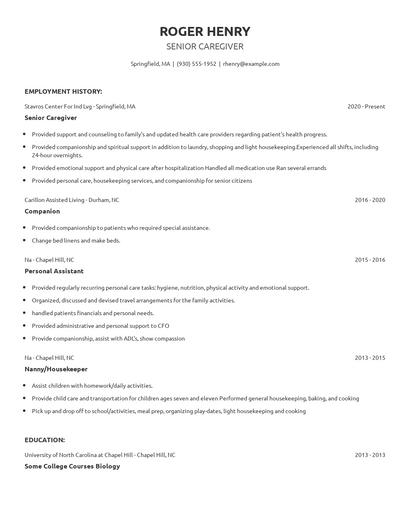 Senior Caregiver Resume