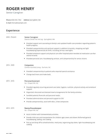 Senior Caregiver Resume
