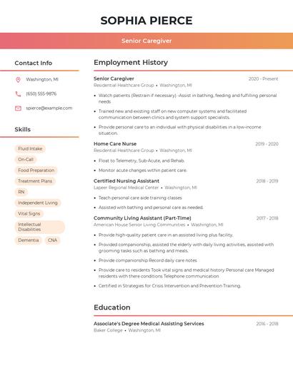 Senior Caregiver Resume