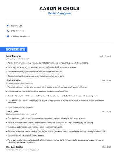 Senior Caregiver Resume