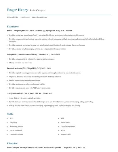 Senior Caregiver Resume
